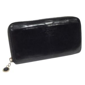 Bvlgari black smooth leather embossed logo zip wallet